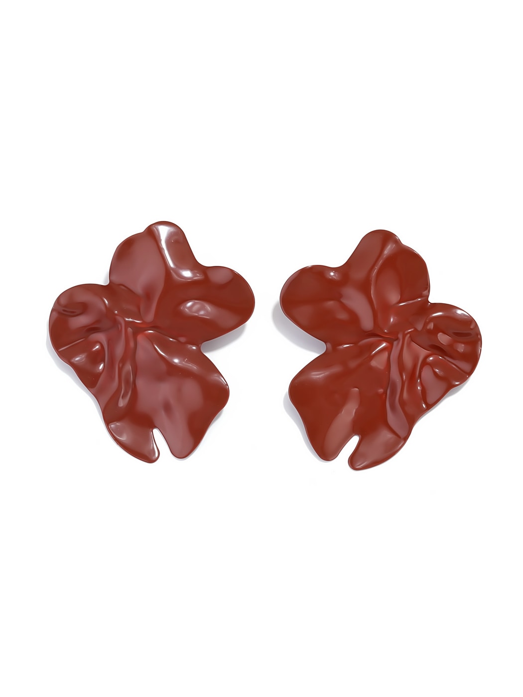 Earedge - Glossy Flower Shape Alloy Stud Earrings