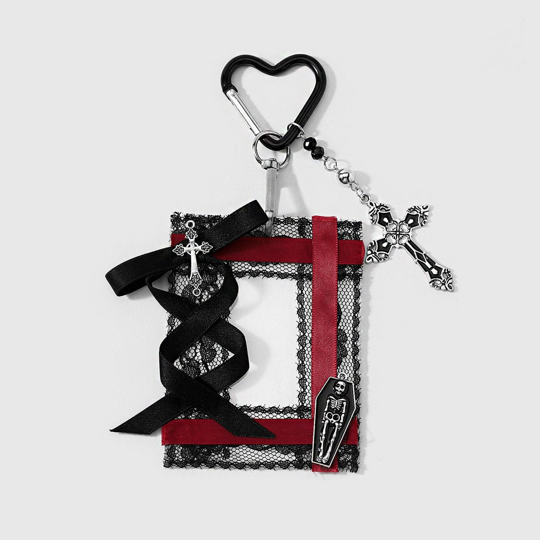 Keypus - Black Y2K Cross Lace Bow Keychain