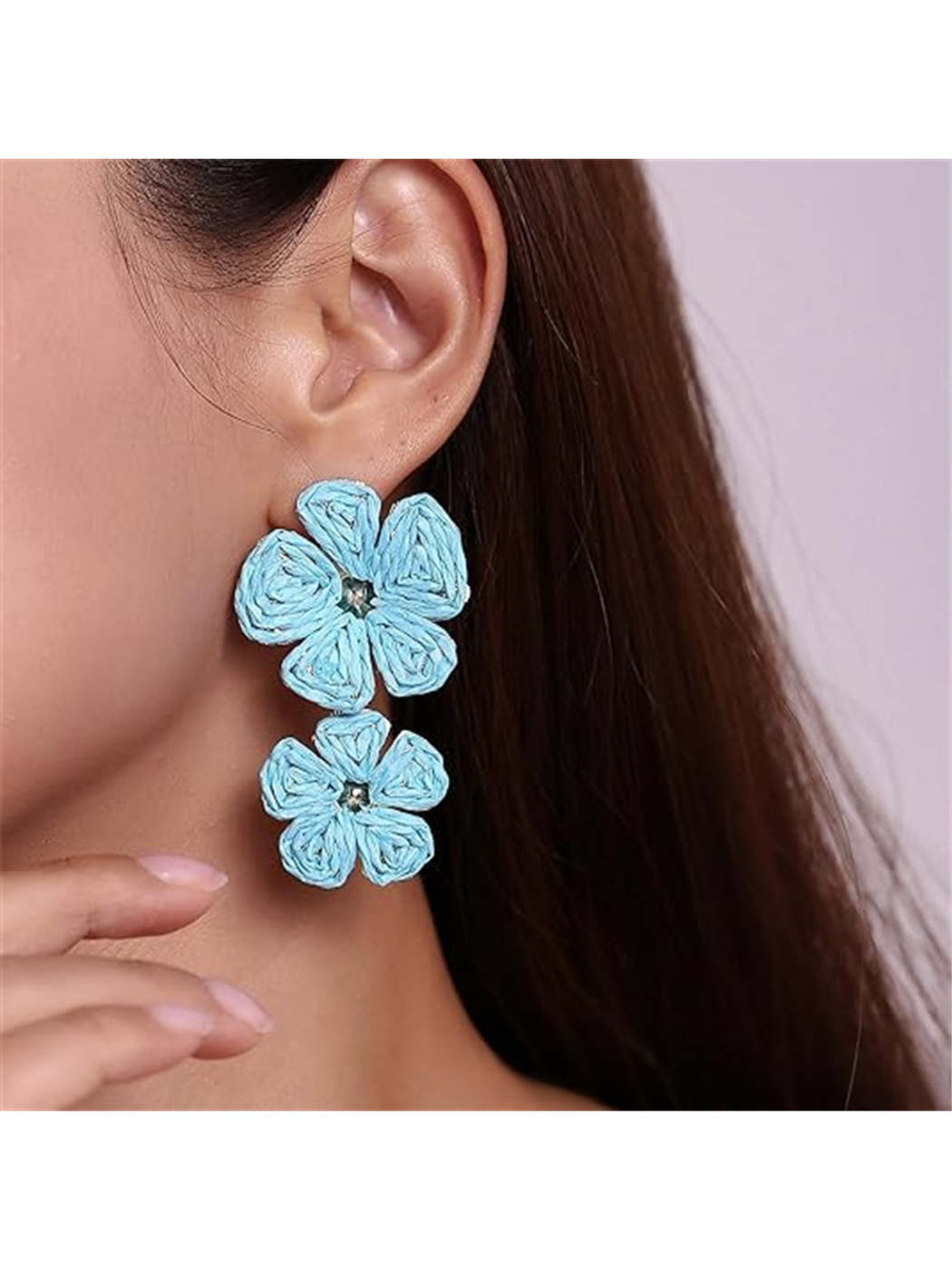 Earedge floral pendant raffia drop earrings styled with casual summer outfit