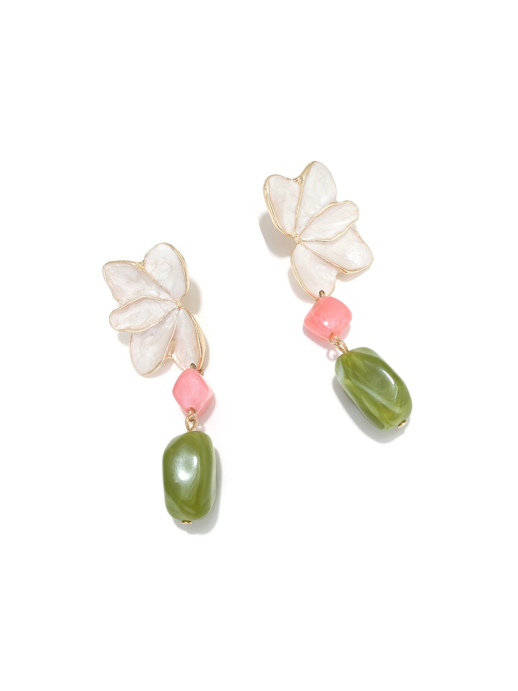 Earedge - Enamel Petal Floral Alloy Dangle Earrings