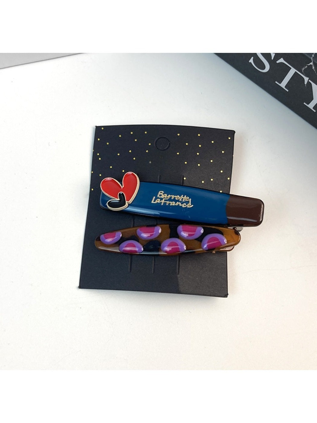 Beau - Heart Print Pattern Hair Clip Set