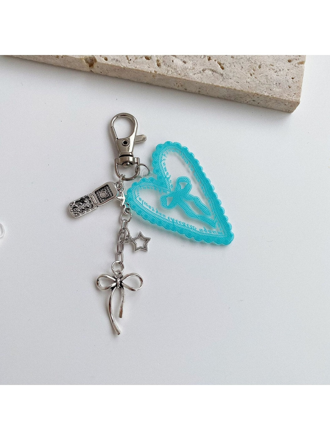 Keypus - Heart Pendant Bow Detail Bag Charm Keychain