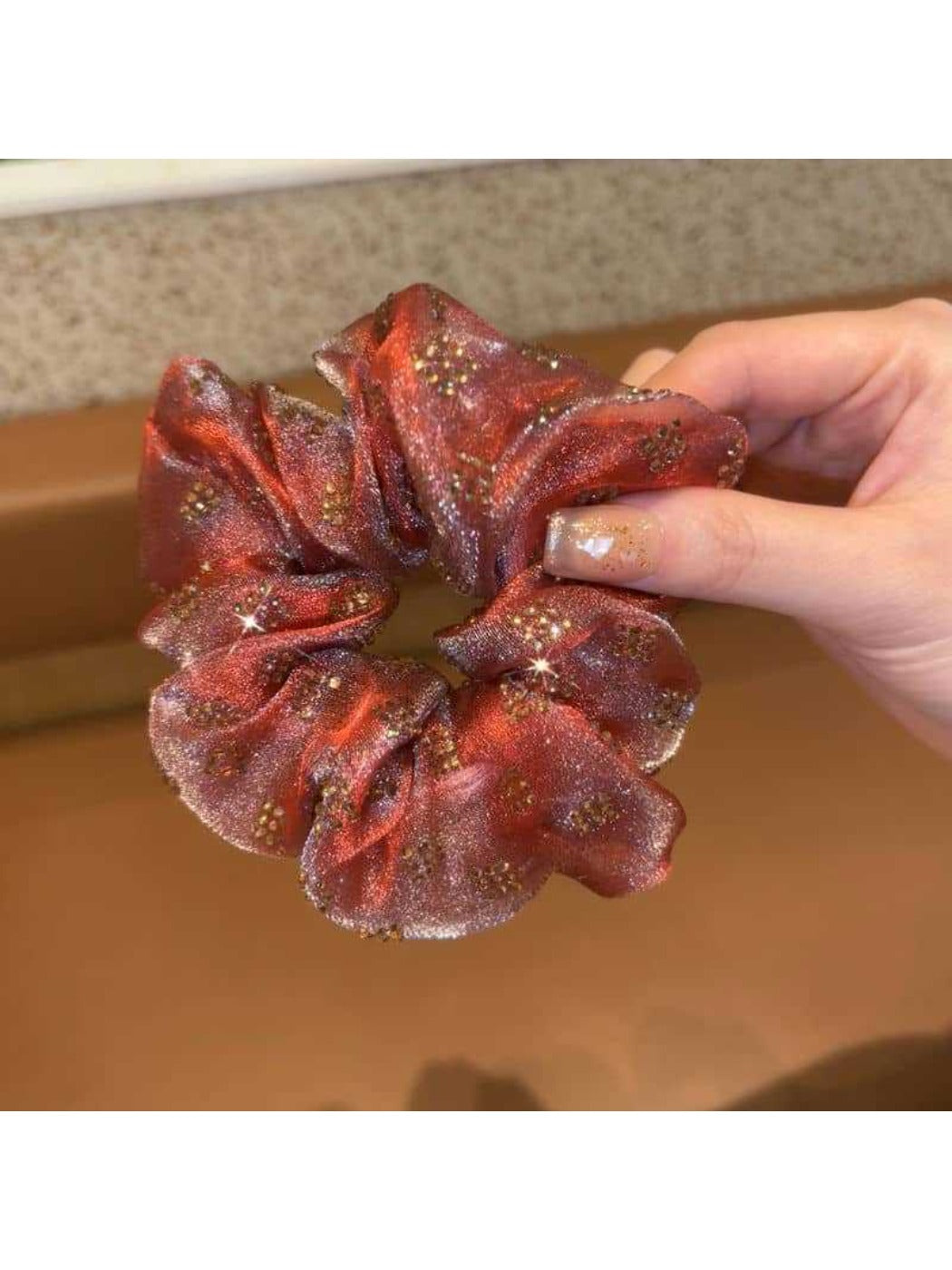 Gifty - Double Layer Organza Bow Hair Tie Crystal