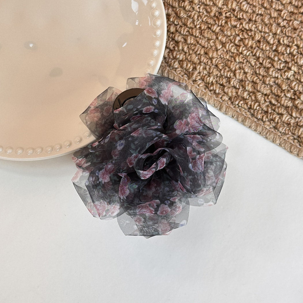 Beau - Sweet Floral Print Ruffle Edge Claw Clip
