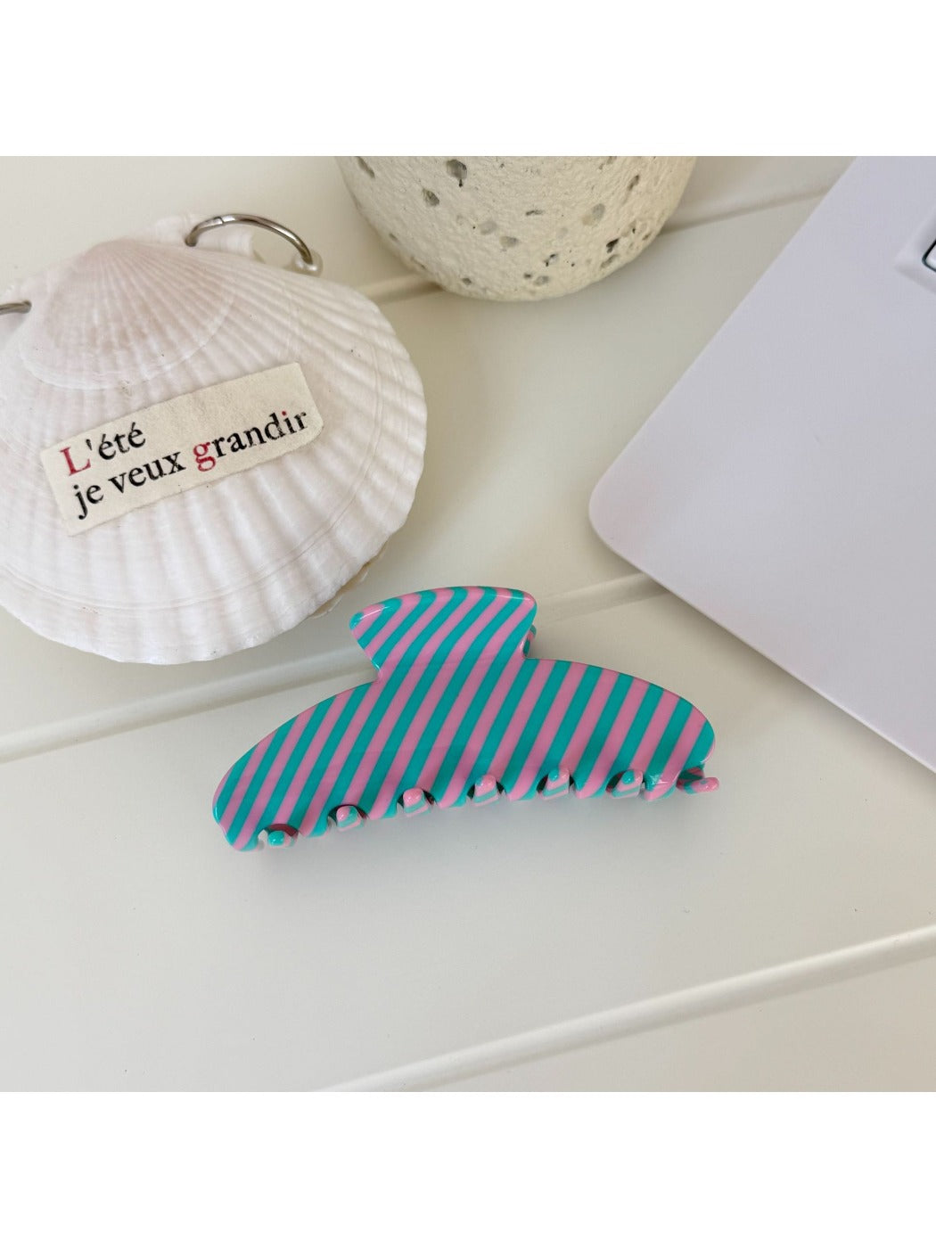 Beau - Striped Acrylic Glossy Finish Claw Clip