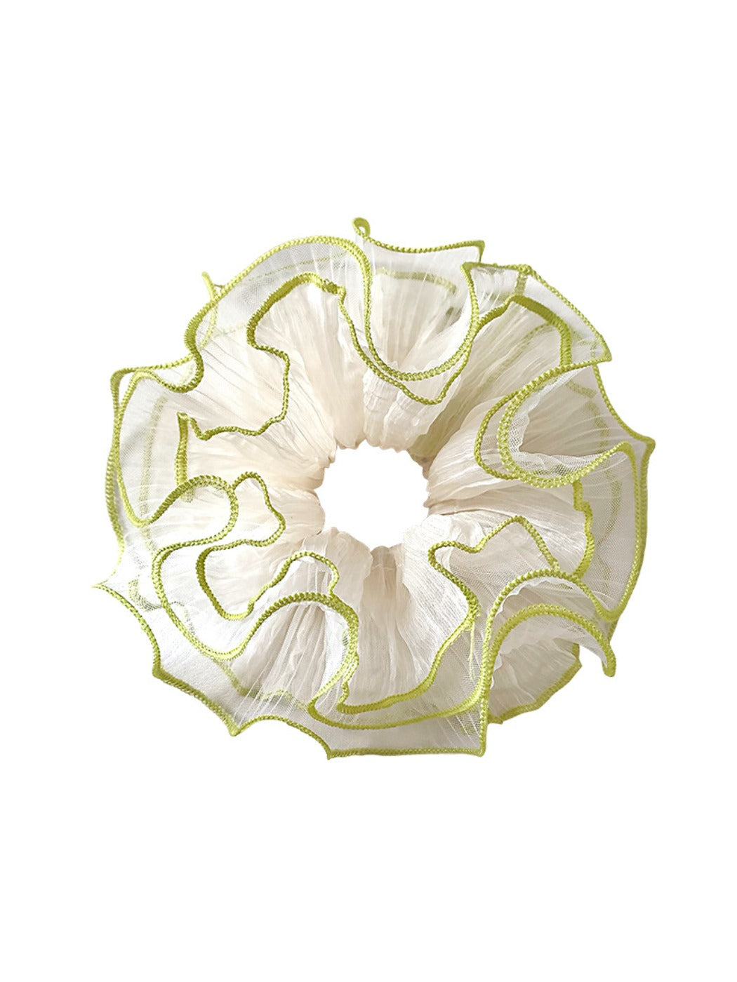 Gifty Natural Misty Mesh Scrunchie styled in a ponytail on a model
