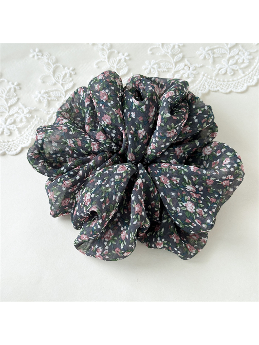 Gifty - High Elastic Floral Gathered Hair Scrunchie