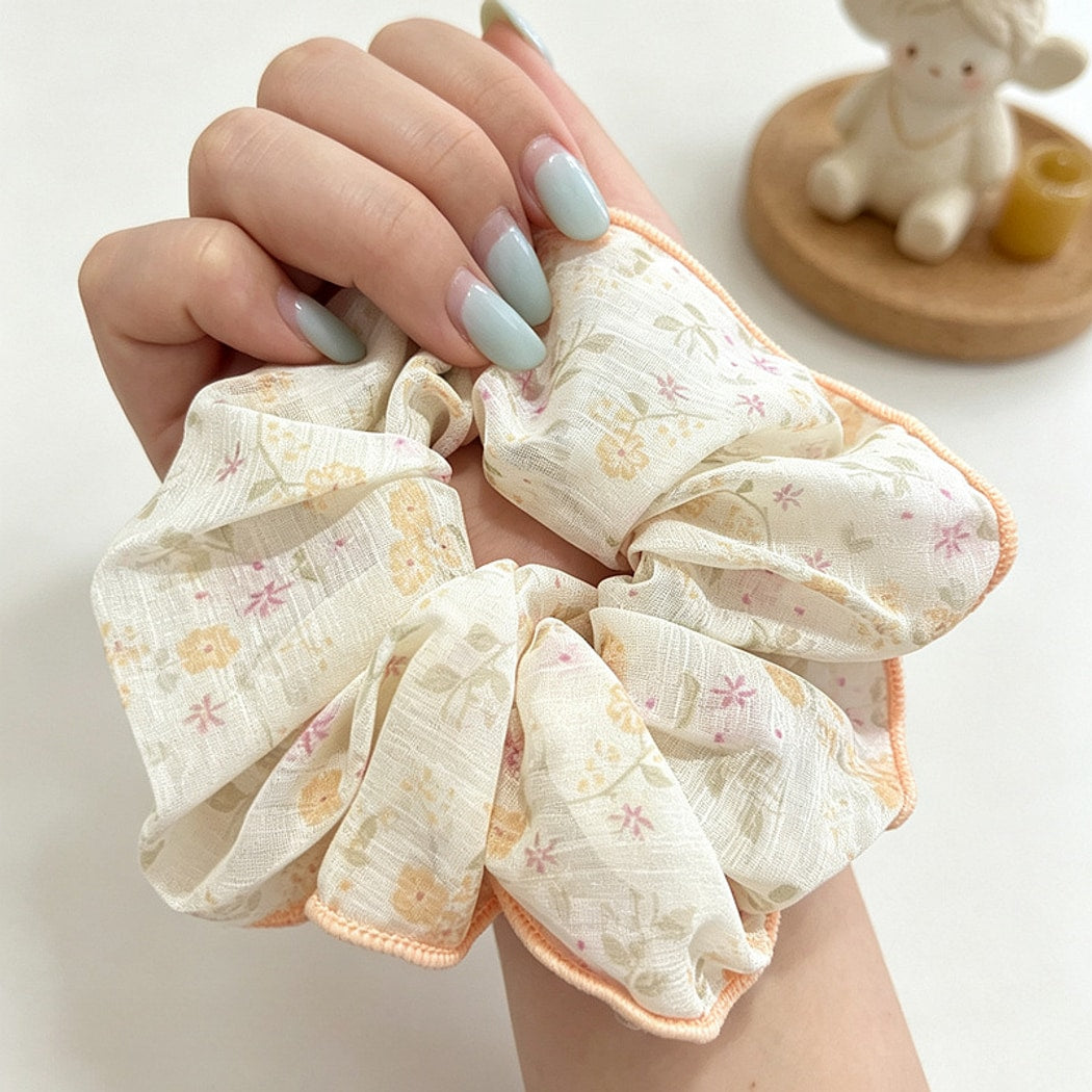 Gifty - Ruffled Floral Print Polyester Hair Scrunchie