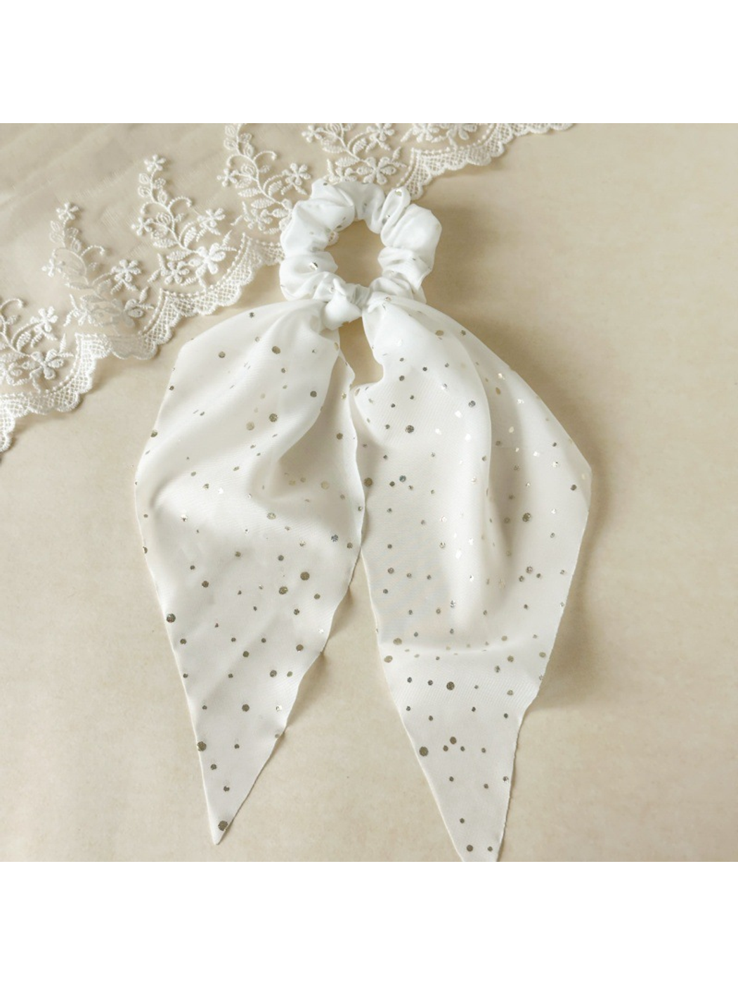 Gifty - Knotted Ribbon Dot Detail Hair Scrunchie