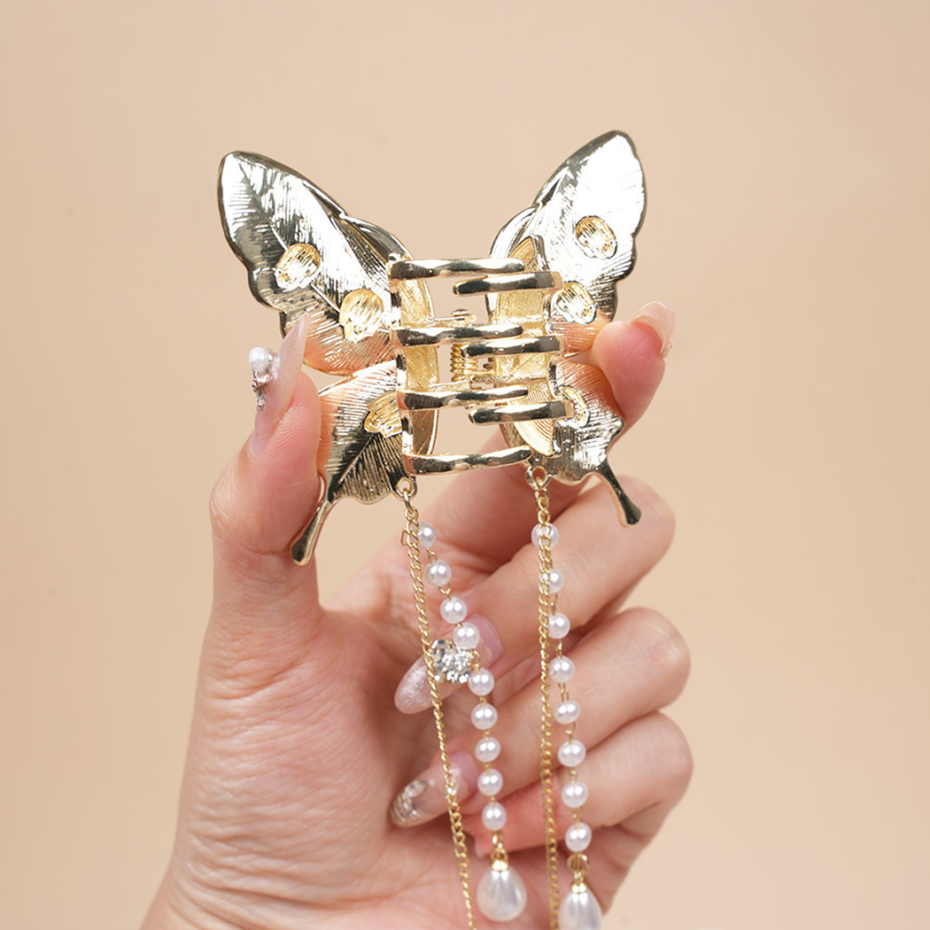 Beau - Butterfly-Motif Dangling Hair Claw
