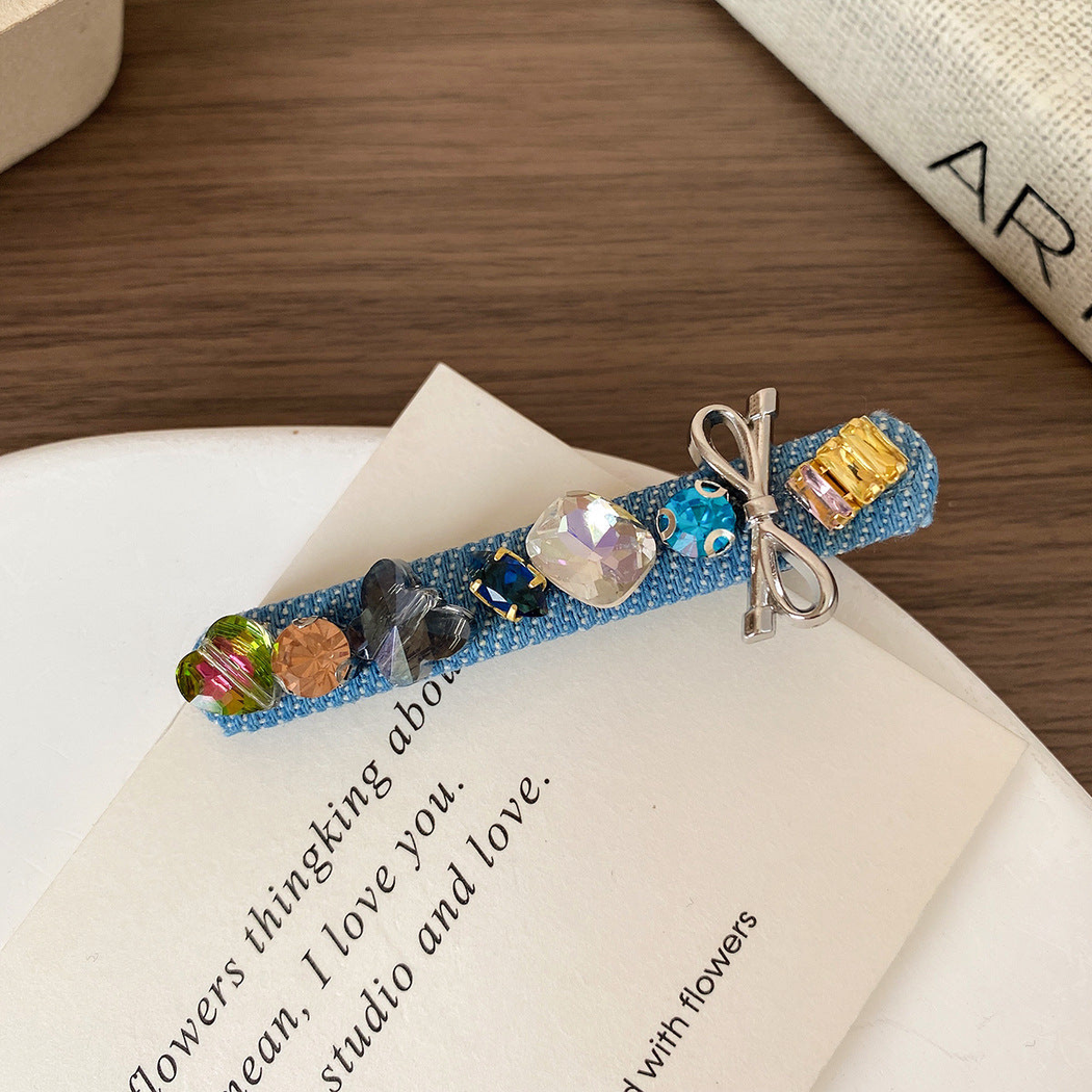 Beau - Denim Blue Beaded Line Side Hair Clip