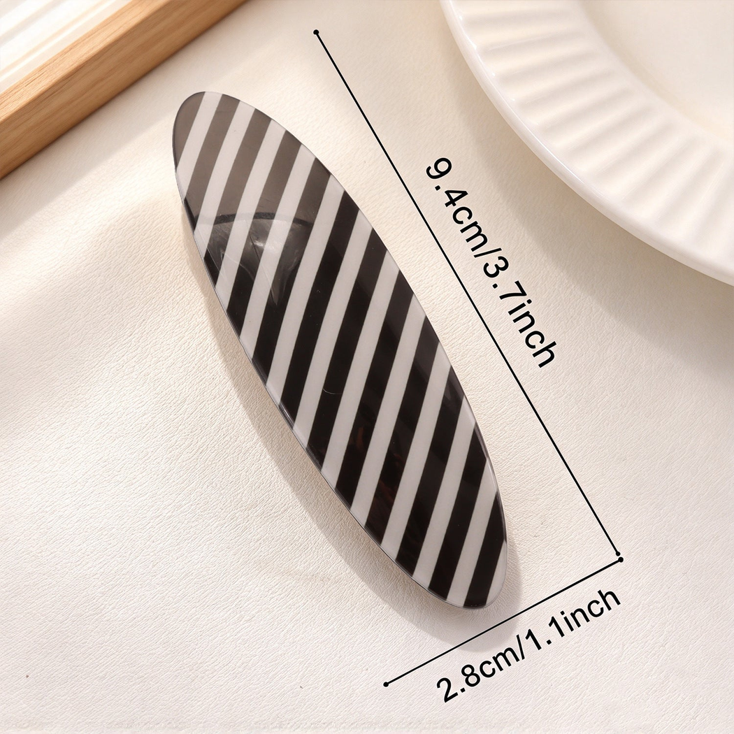 Beau - Striped Oval Spring Barrette