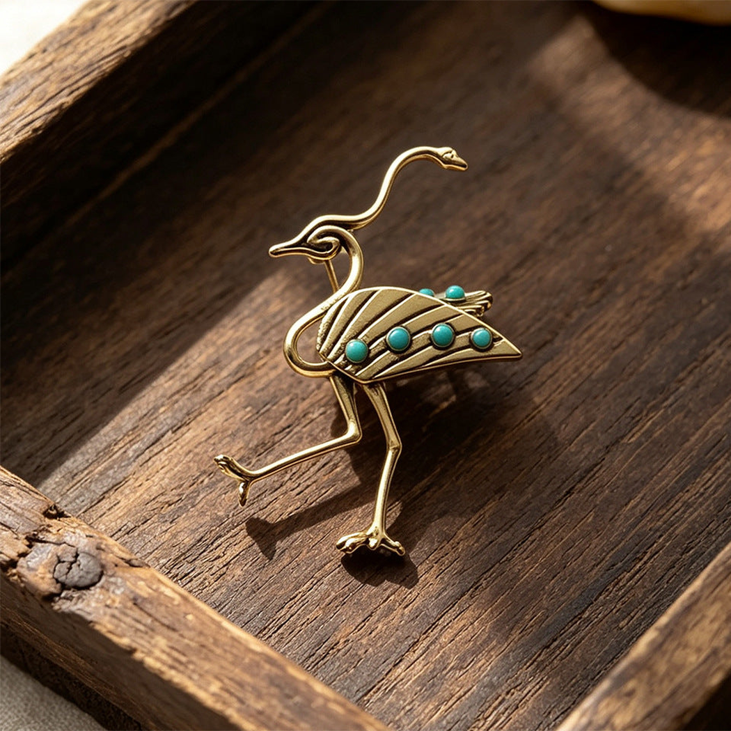 Brovia - Bird Motif Turquoise-Tone Brooch