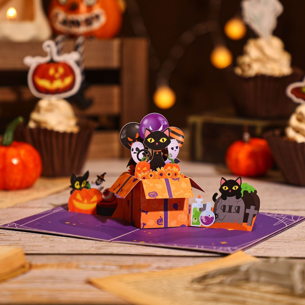 Carduria - Halloween Black Cat Box 3D Pop-Up Greeting Card