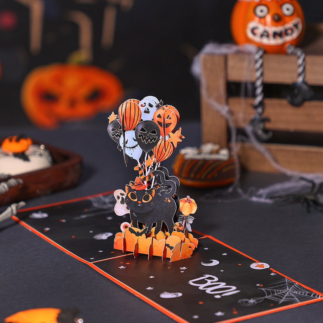 Carduria - Halloween Cat Balloons 3D Pop-Up Greeting Card