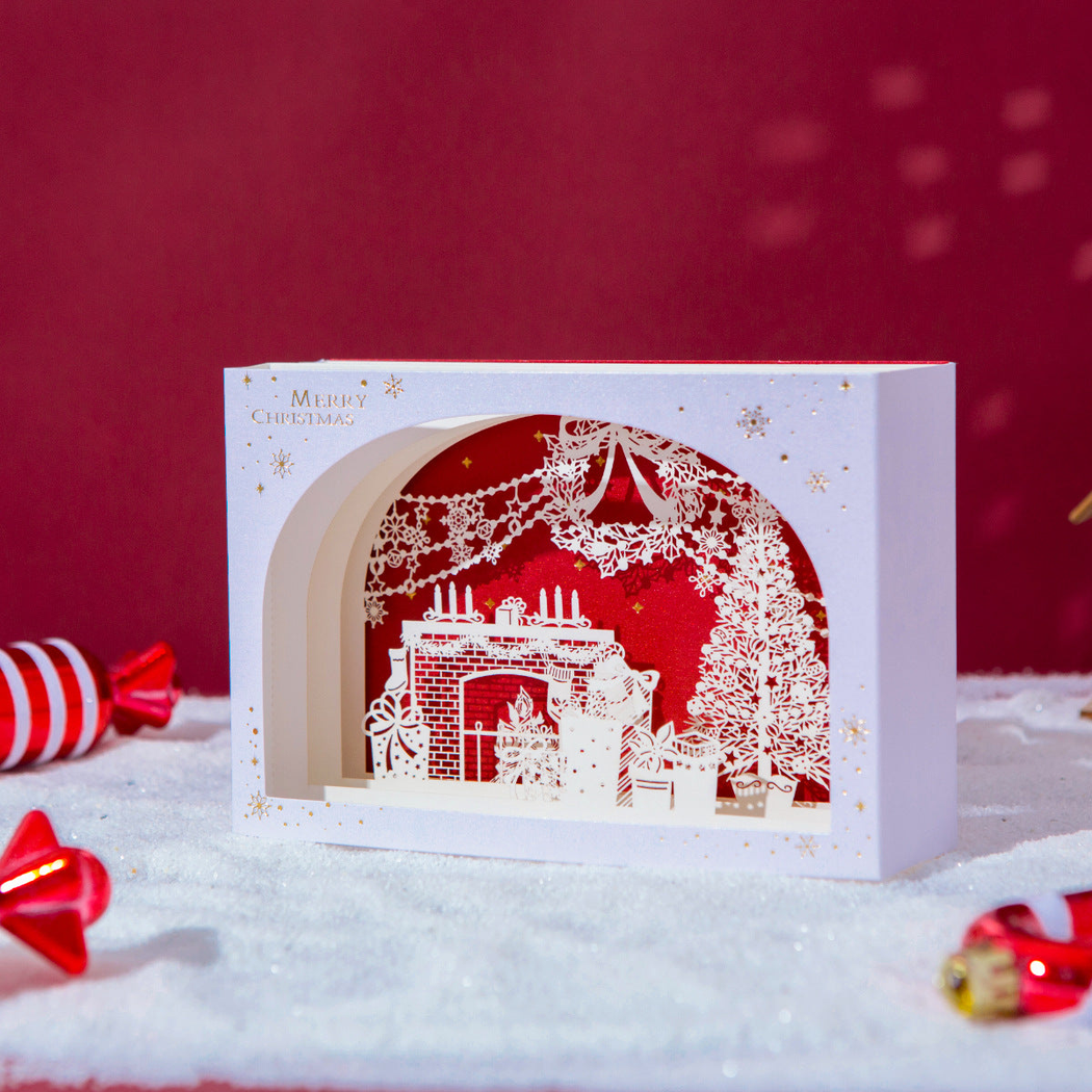 Carduria - Christmas White Fireplace 3D Pop-Up Greeting Card
