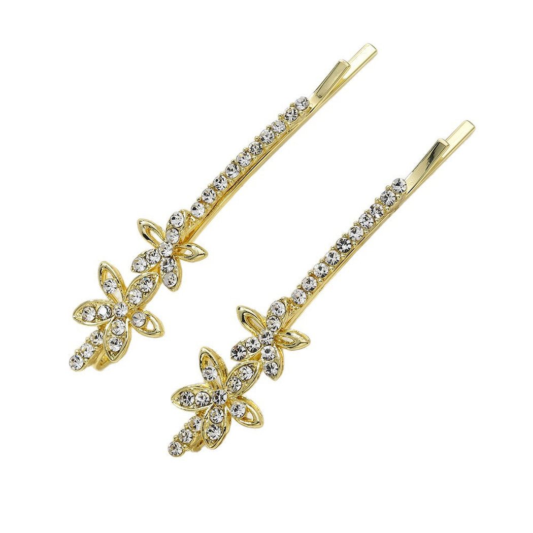 Beau - Floral Motif Linear Studded Row Bobby Pin