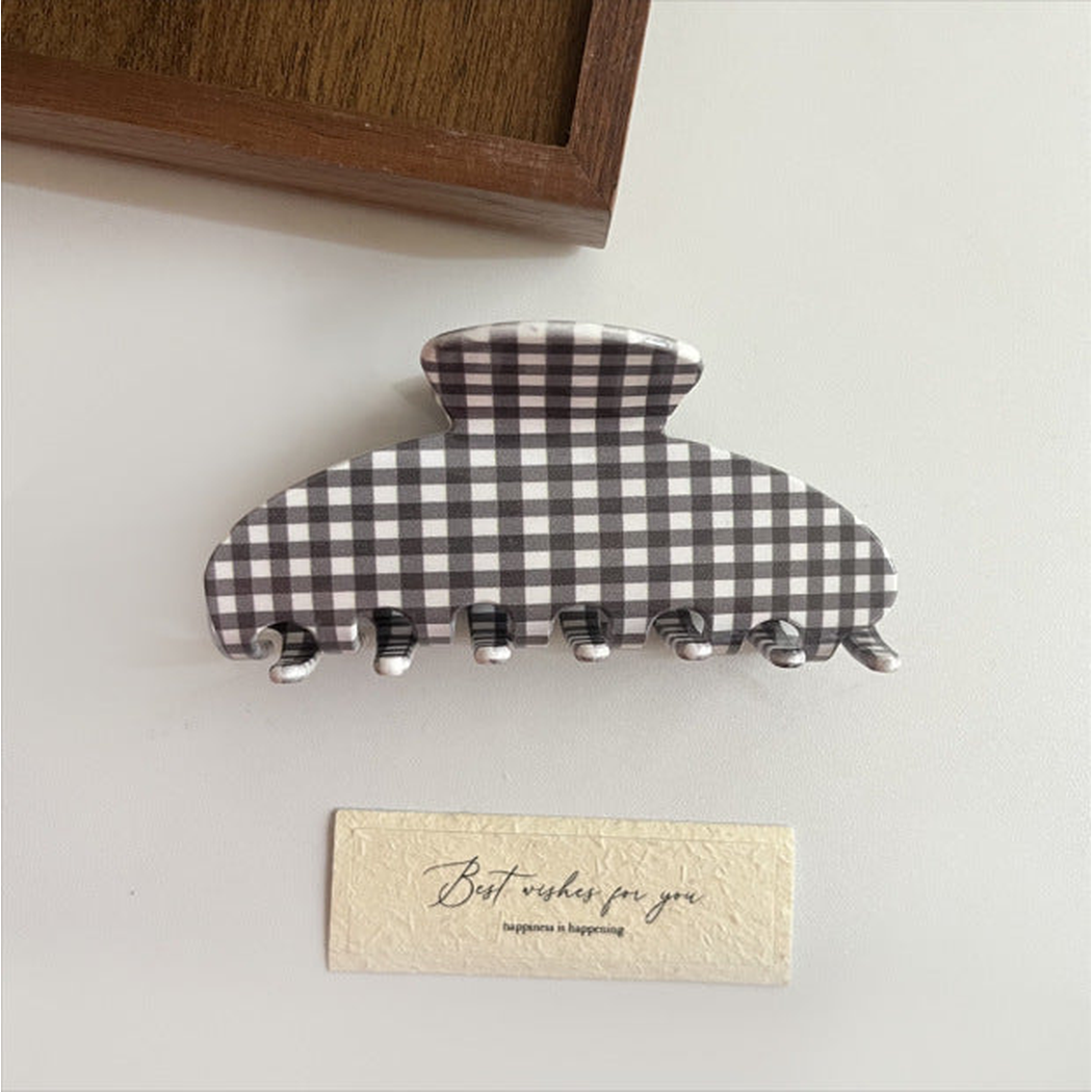 Beau - Gingham Pattern Rounded Rectangular Hair Claw