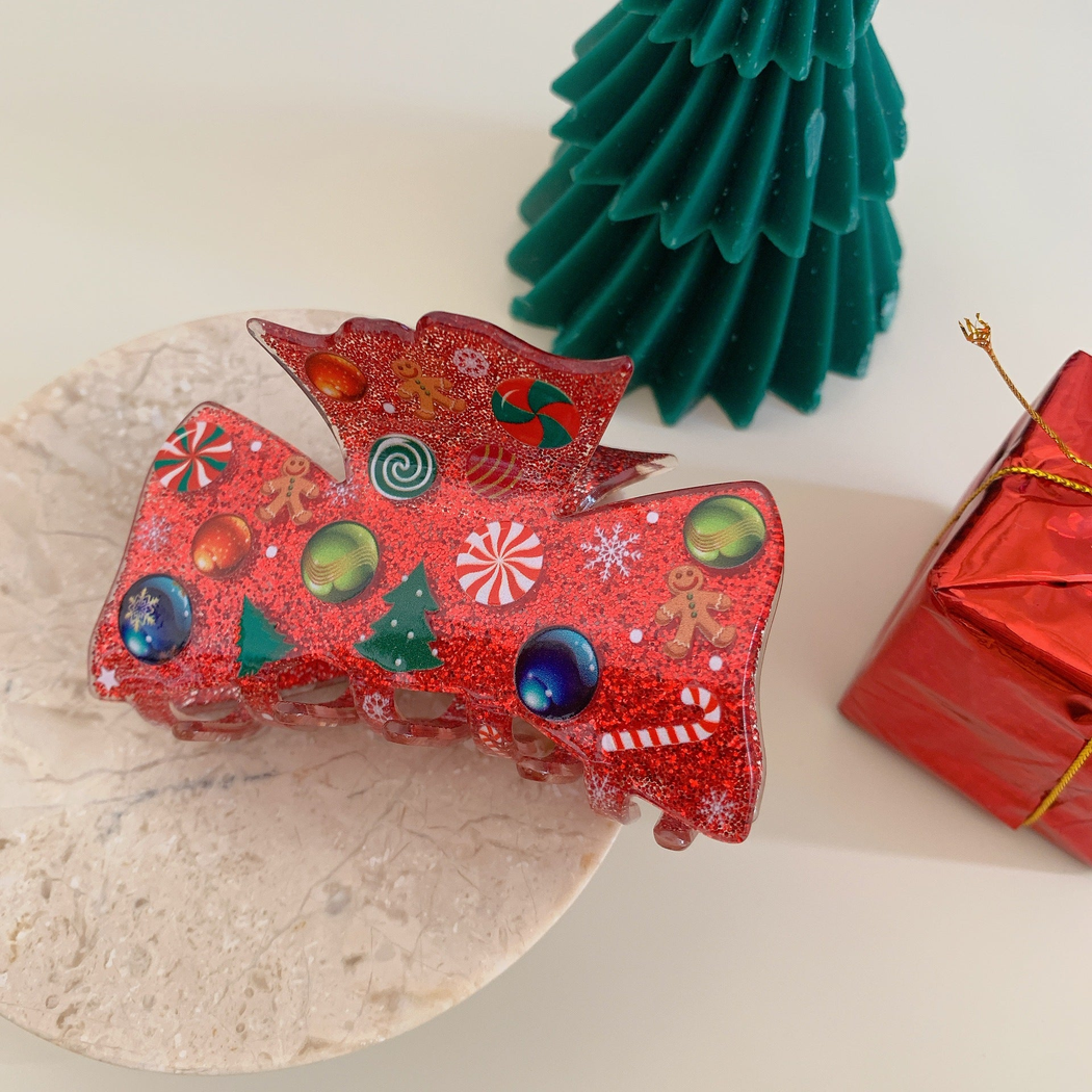 2024新款圣诞发夹雪人马尾夹麋鹿鲨鱼夹姜饼人夹子时尚抓夹批发