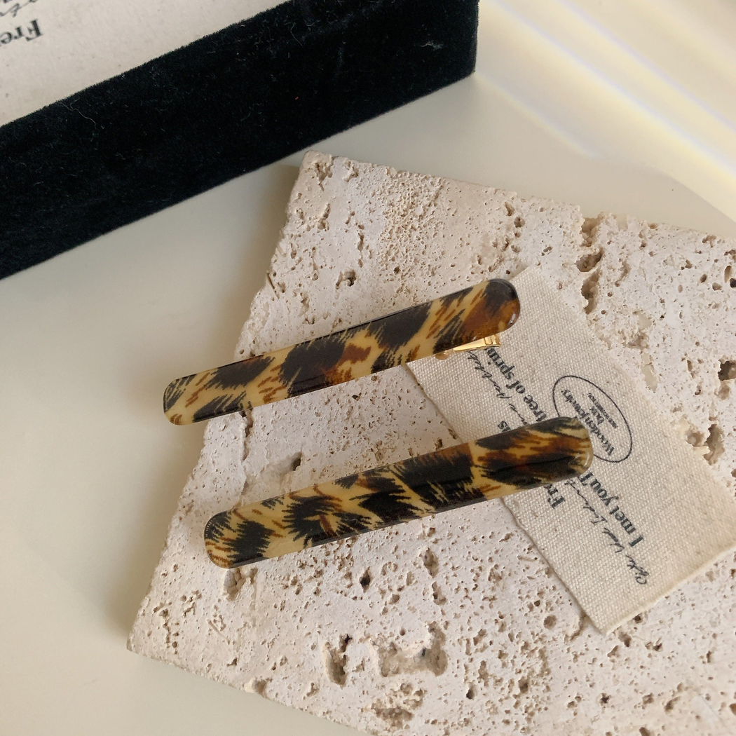 Beau - Leopard and Stripe Prints Slim Bar Duckbill Hair Clip