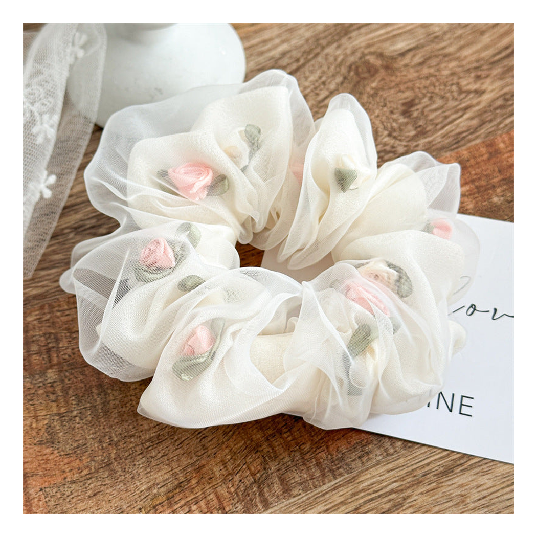 Gifty - Rose Applique Sheer-Ruffle Scrunchie