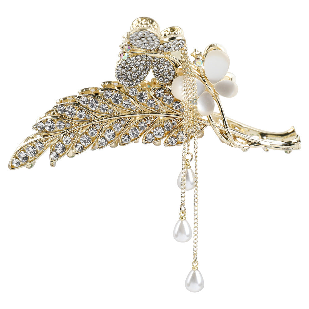 Beau - Leaf Motif Butterfly Motif Claw Clip Accessory
