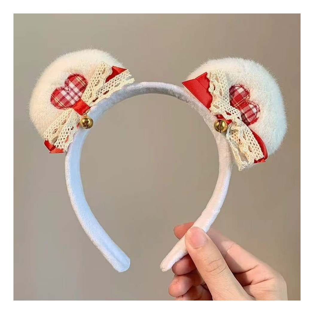 Gifty - Plaid Heart Rounded-Ear Headband