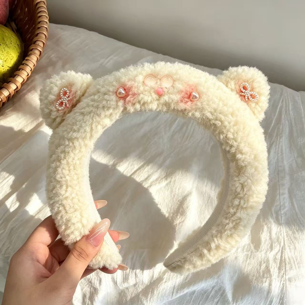 Gifty - Rounded Bear Ears Pink Face Accents Headband