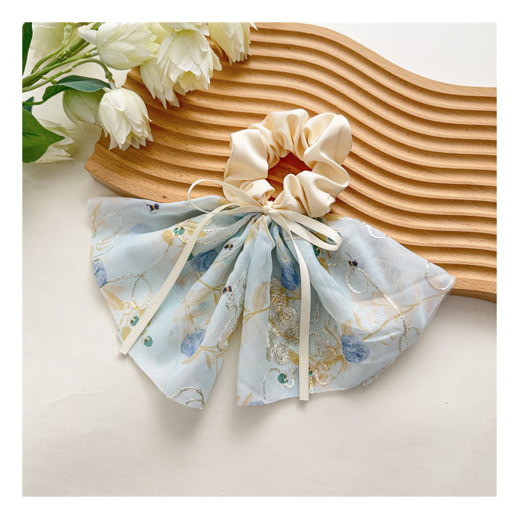 Gifty - Floral Pattern Wide Bow-Tail Scrunchie