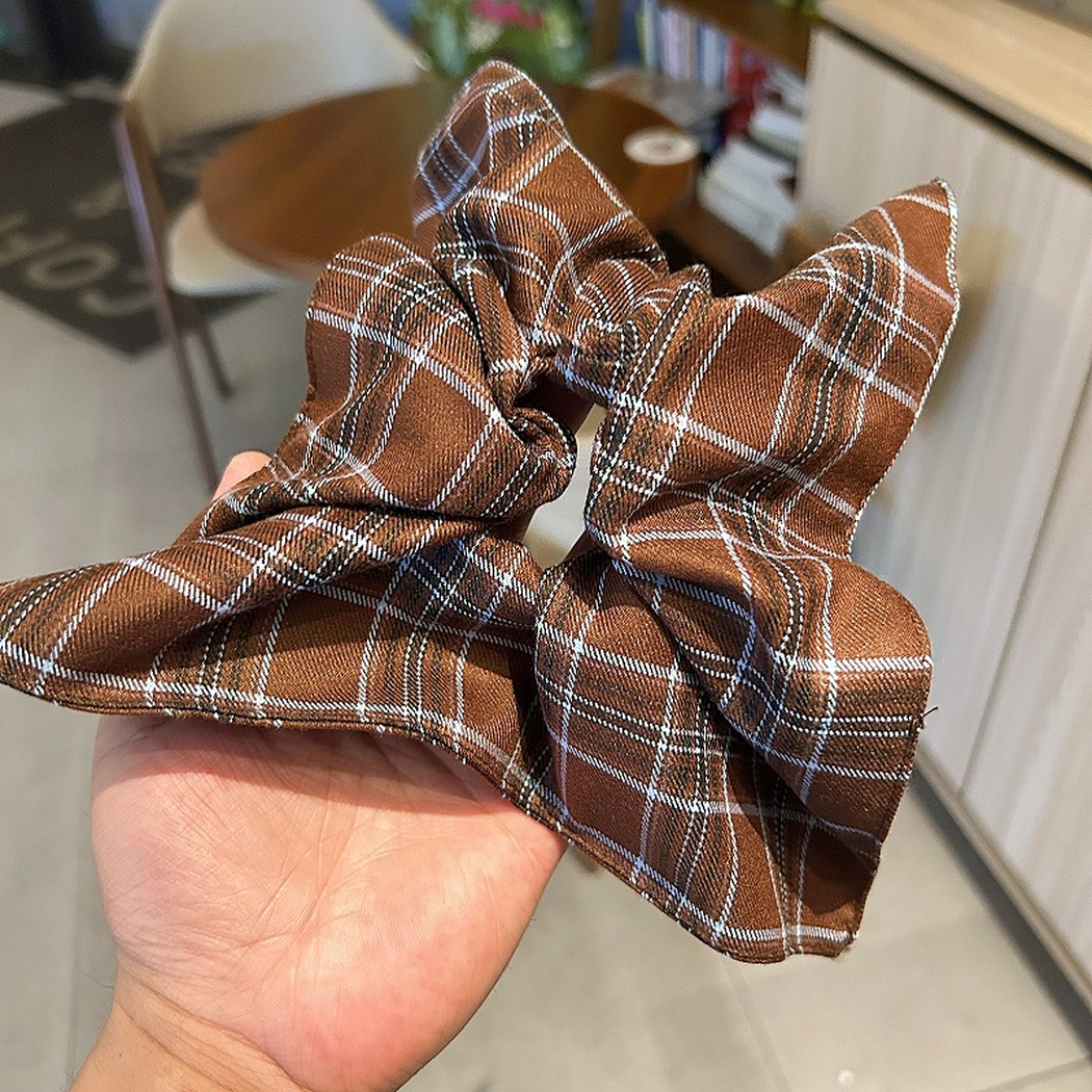 秋冬学院风美拉德格纹发圈高级感百搭丸子头发绳马尾头花头绳皮筋