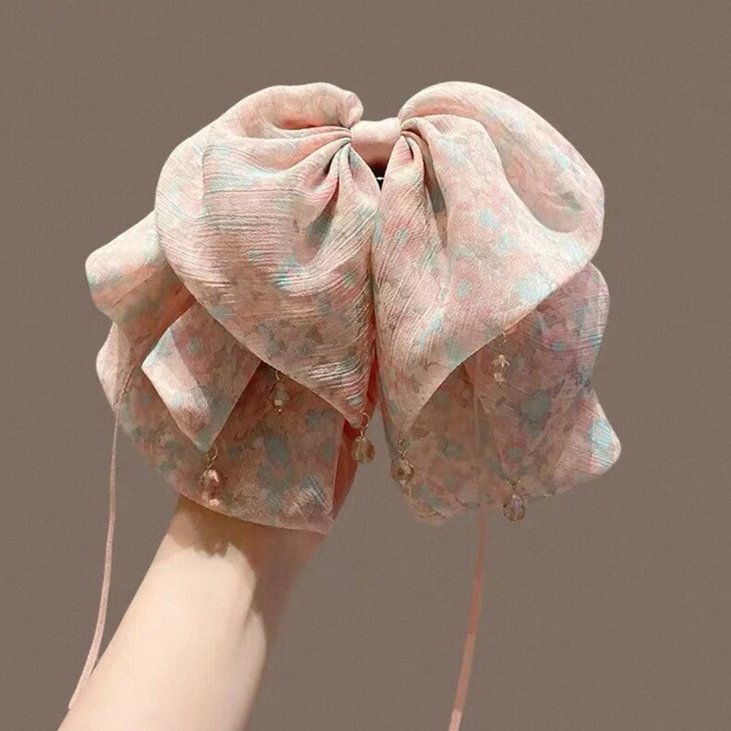 Beau - Floral Butterfly-Bow Layered-Grip Claw Clip