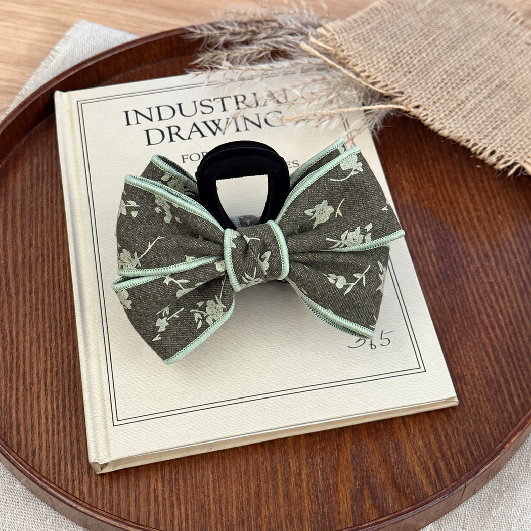 Beau - Floral Double-Loop Bow-Grip Claw Clip