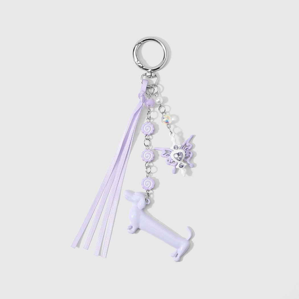 Keypus - Cartoon Dachshund Beaded Ribbon Keychain