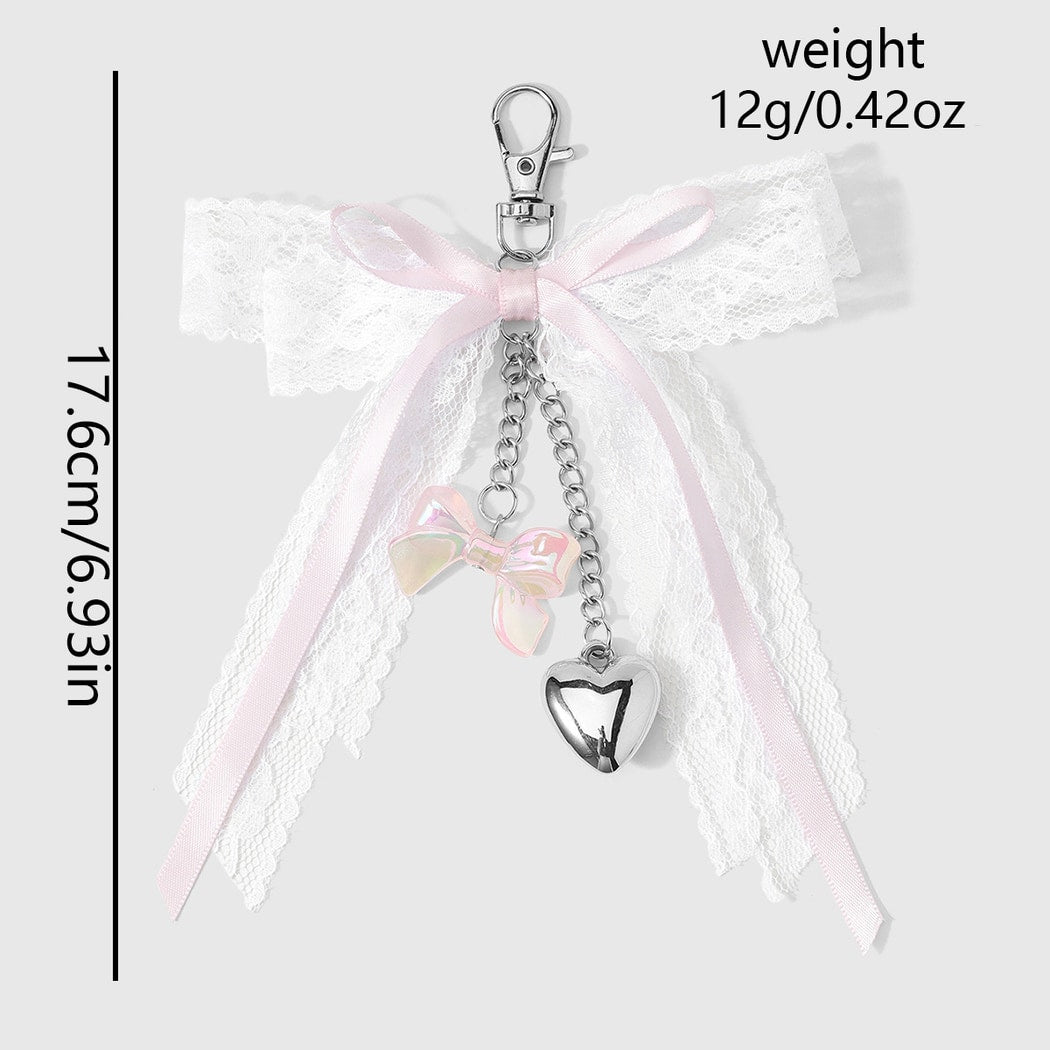 Keypus - Pink Lace Bow Heart Charm Keychain