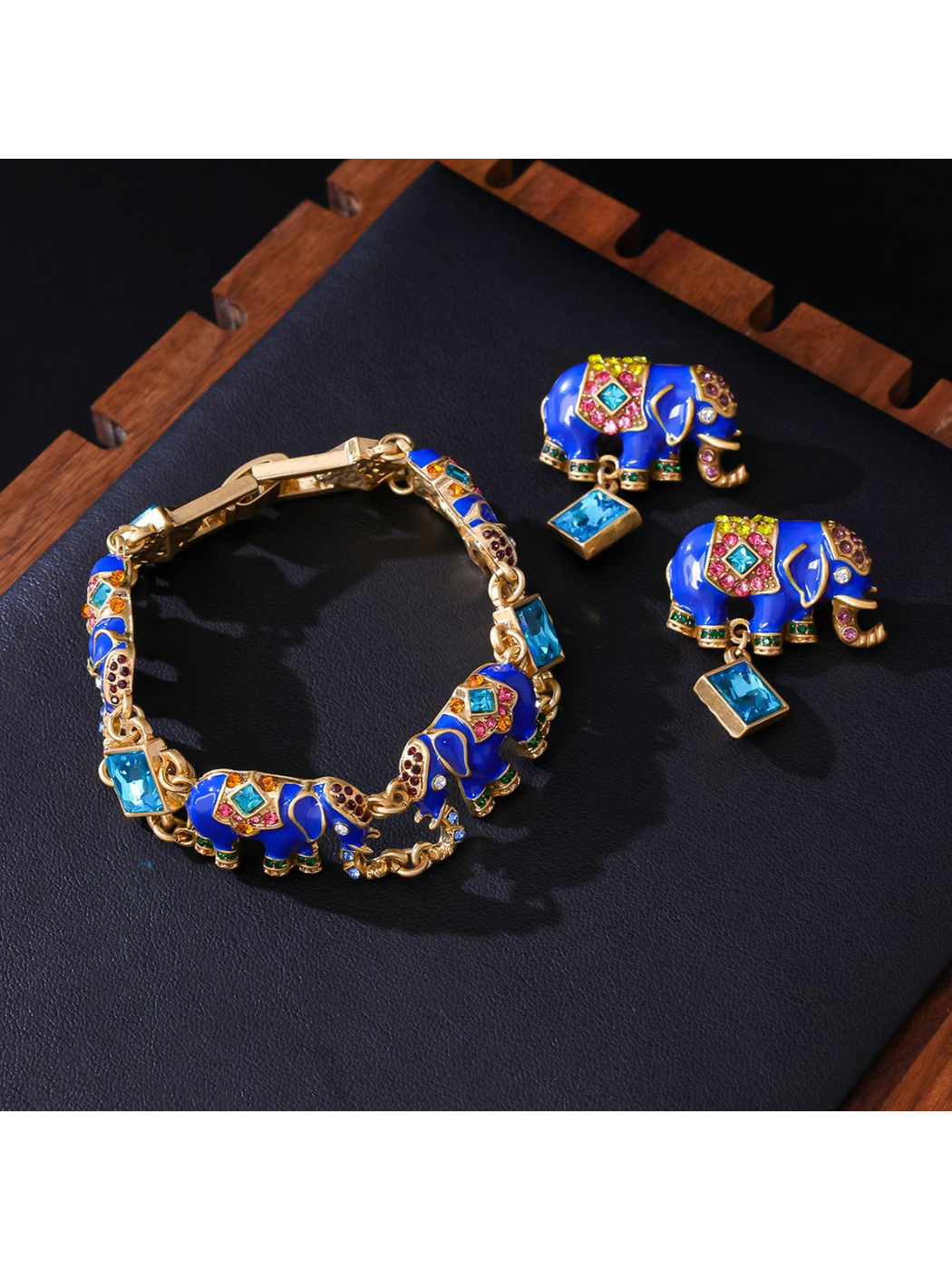 Earedge - Vintage Elephant Drop Accent Stud Earrings