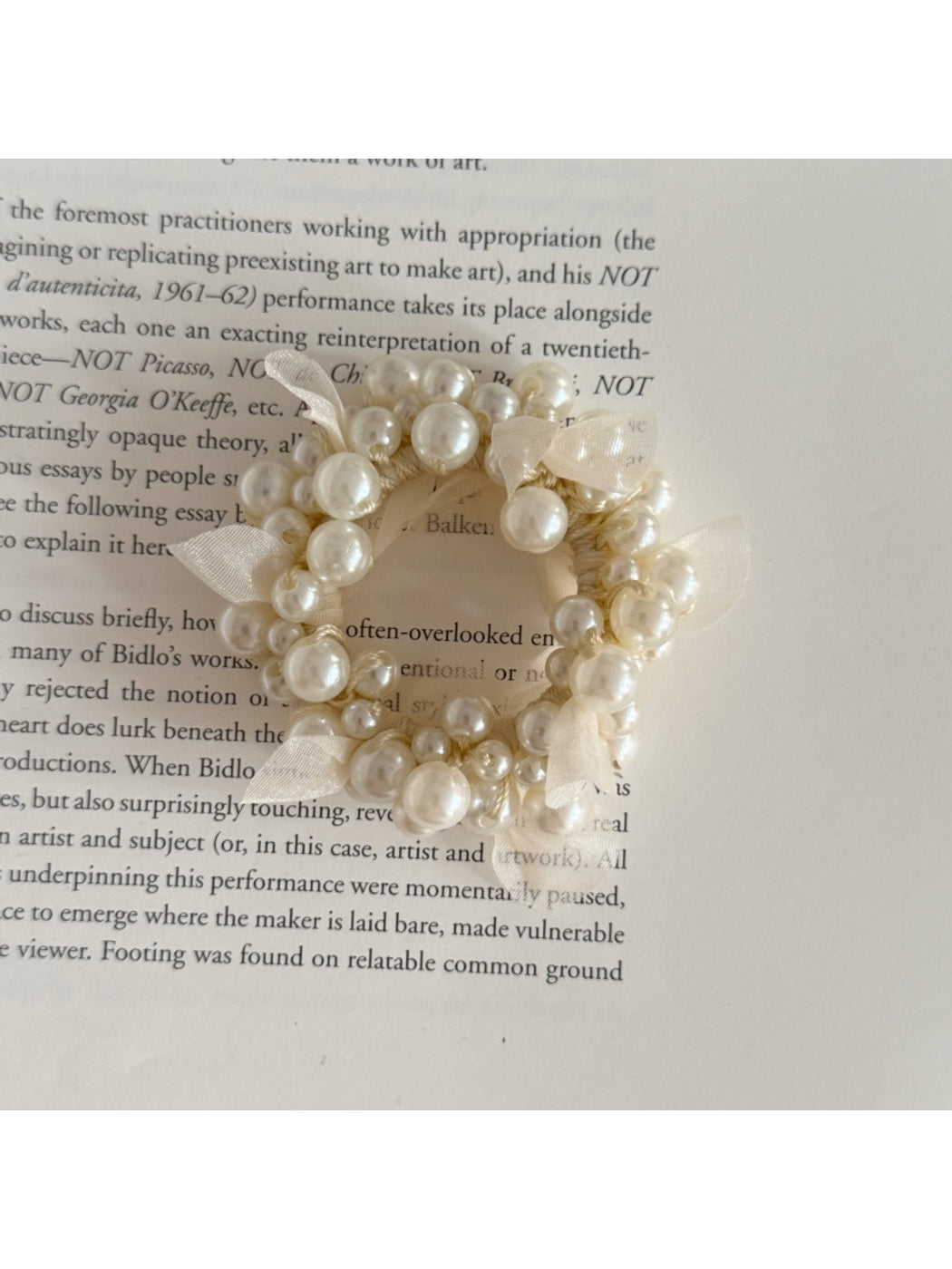 Gifty - Beaded Ribbon Trim Decorative Ponytail Hair Tie