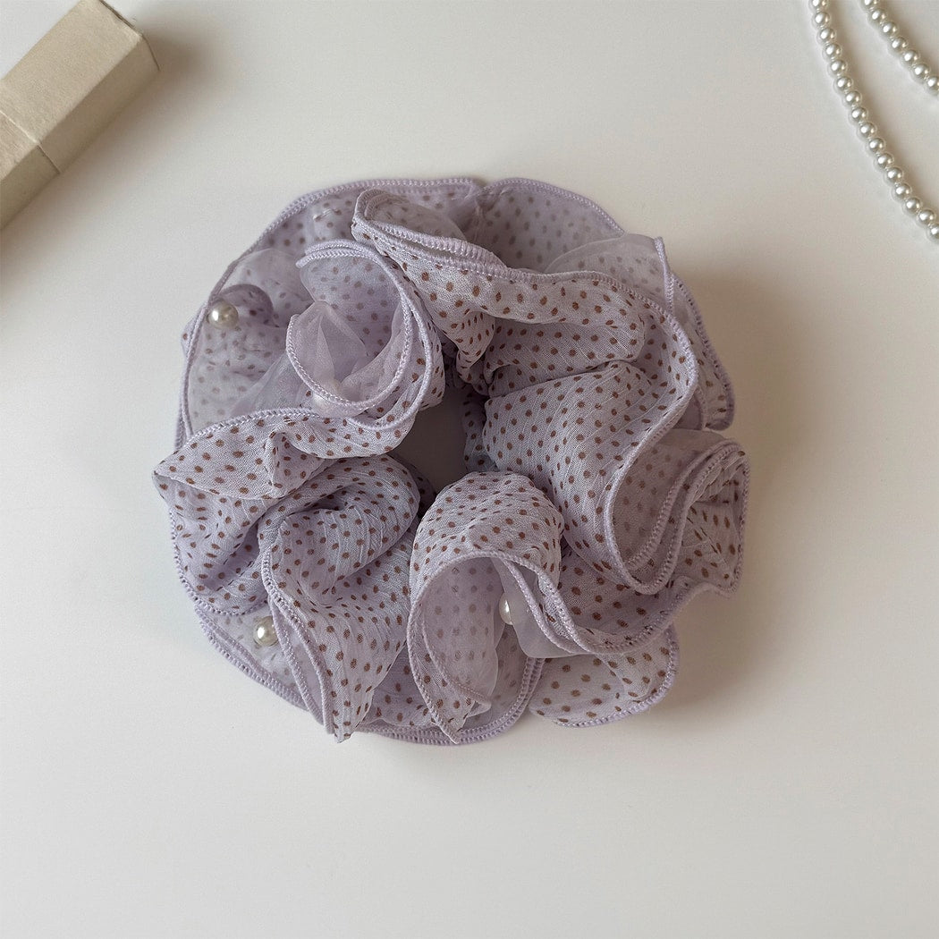 Gifty - Polka Dot Mesh Ruffled High Elastic Scrunchie