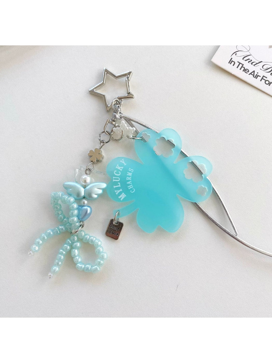 Keypus - Acrylic Clover Bow Beaded Bag Charm Keychain