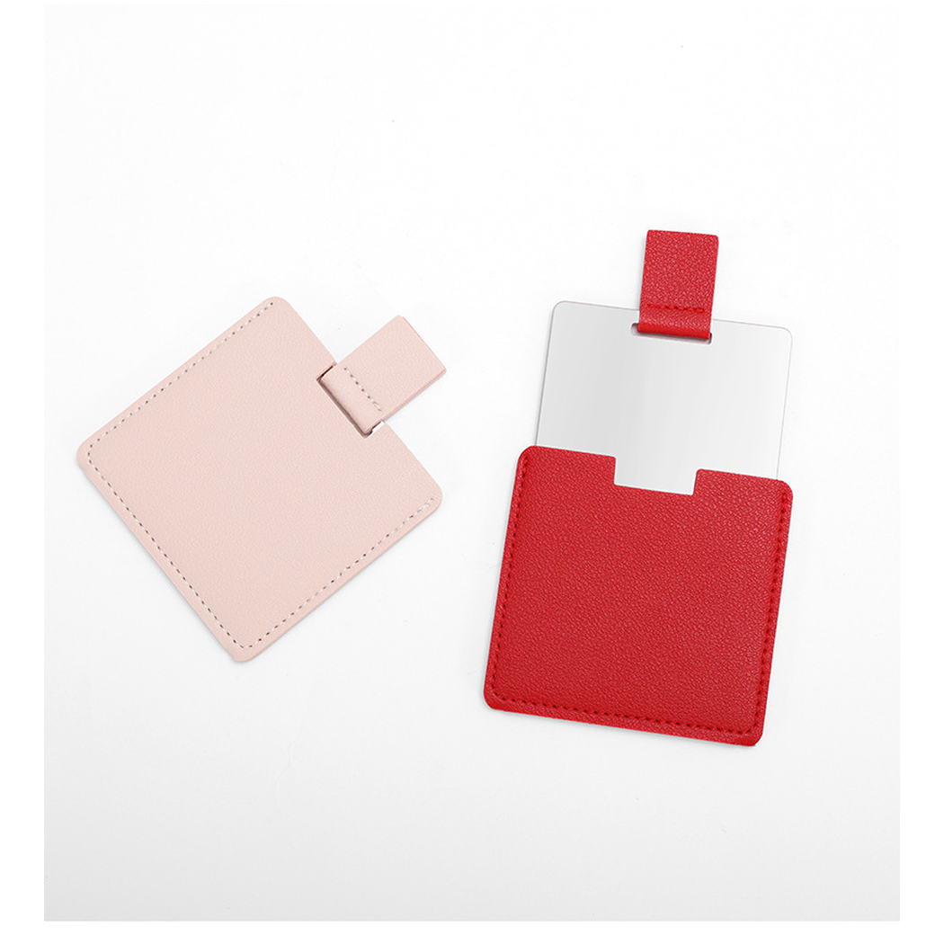 Square card mirror, open and closed views