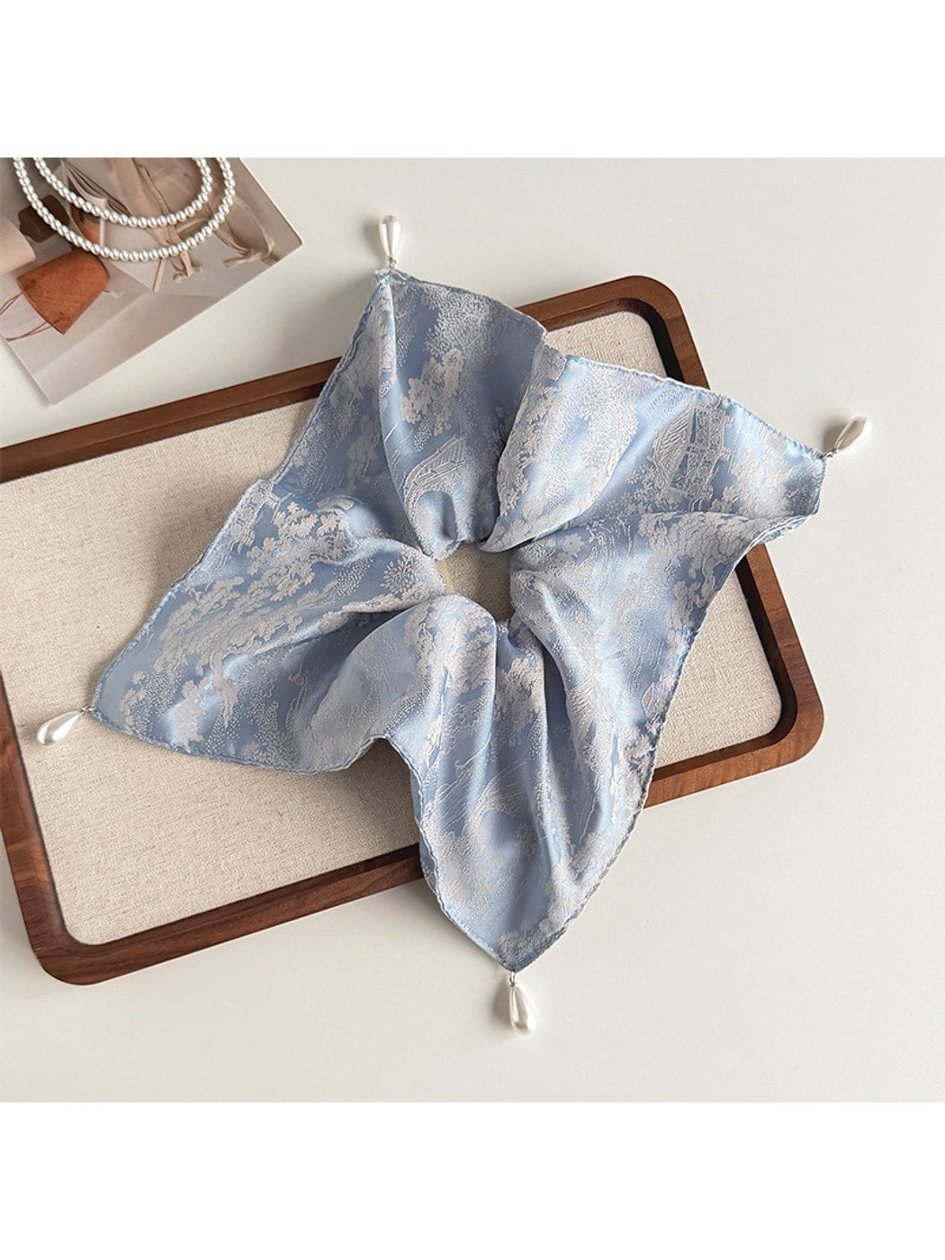 Gifty - High Stretch Satin Jacquard Square Scarf Scrunchie