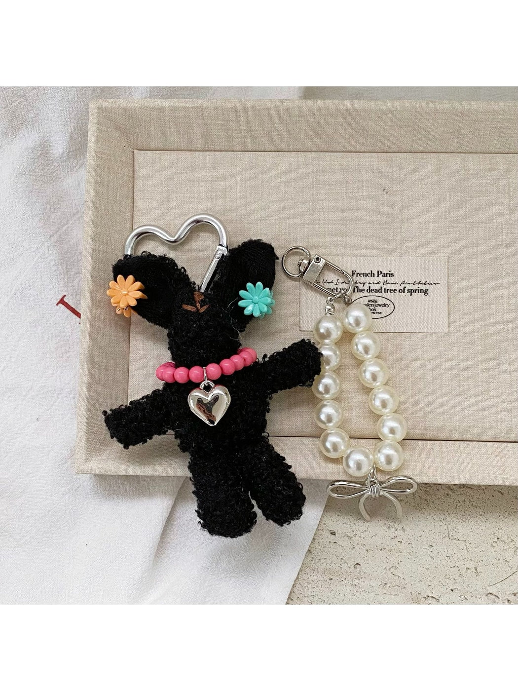 Keypus - Long Ear Plush Rabbit Beaded Bag Charm Keychain