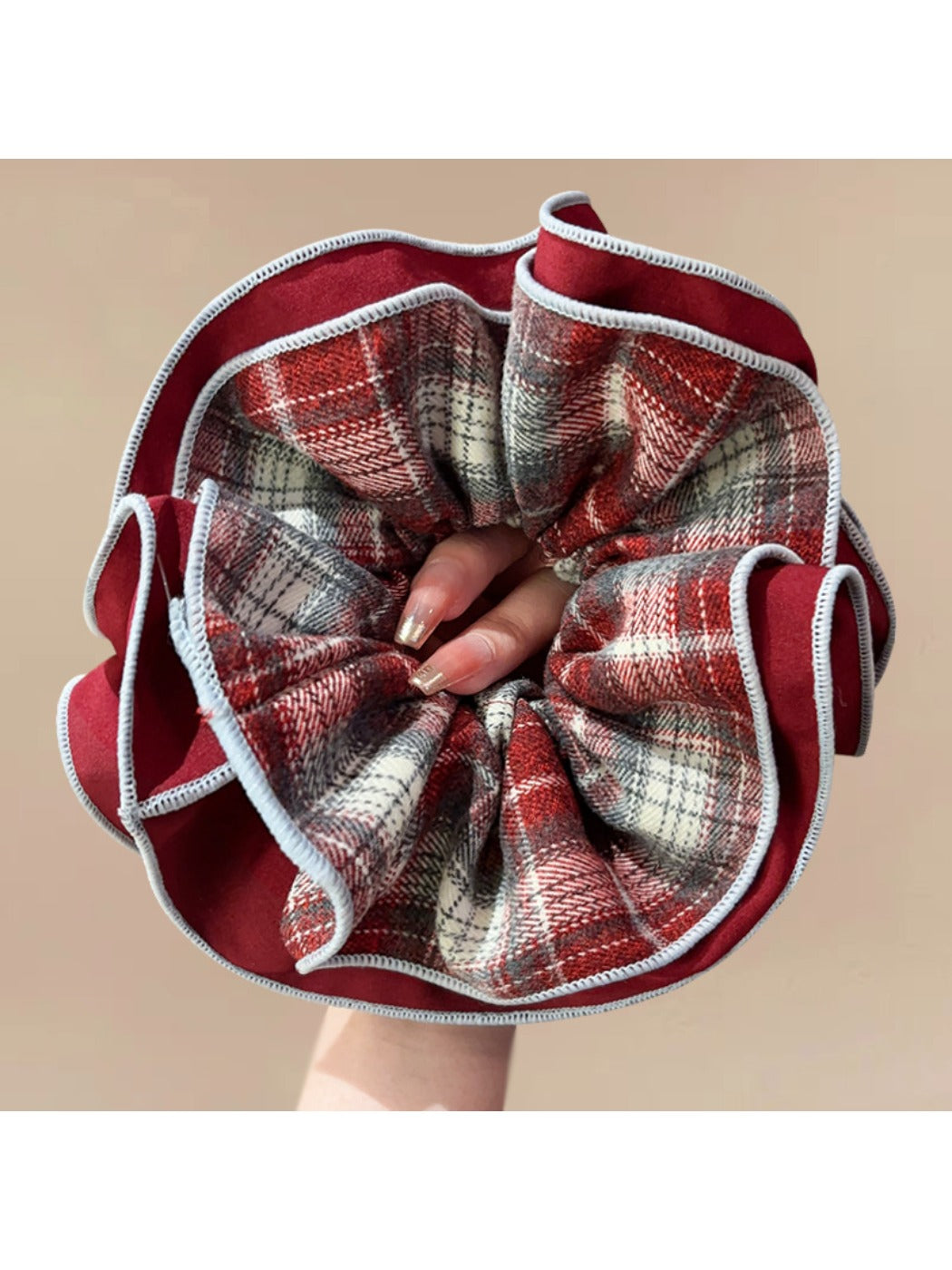 Gifty - Solid Color Plaid Scrunchie Hair Tie