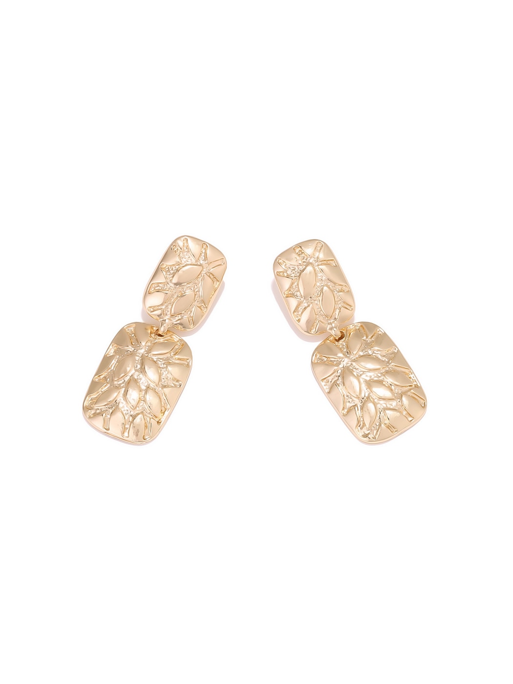 Earedge - Textured Gold Tone Alloy Dangle Earrings