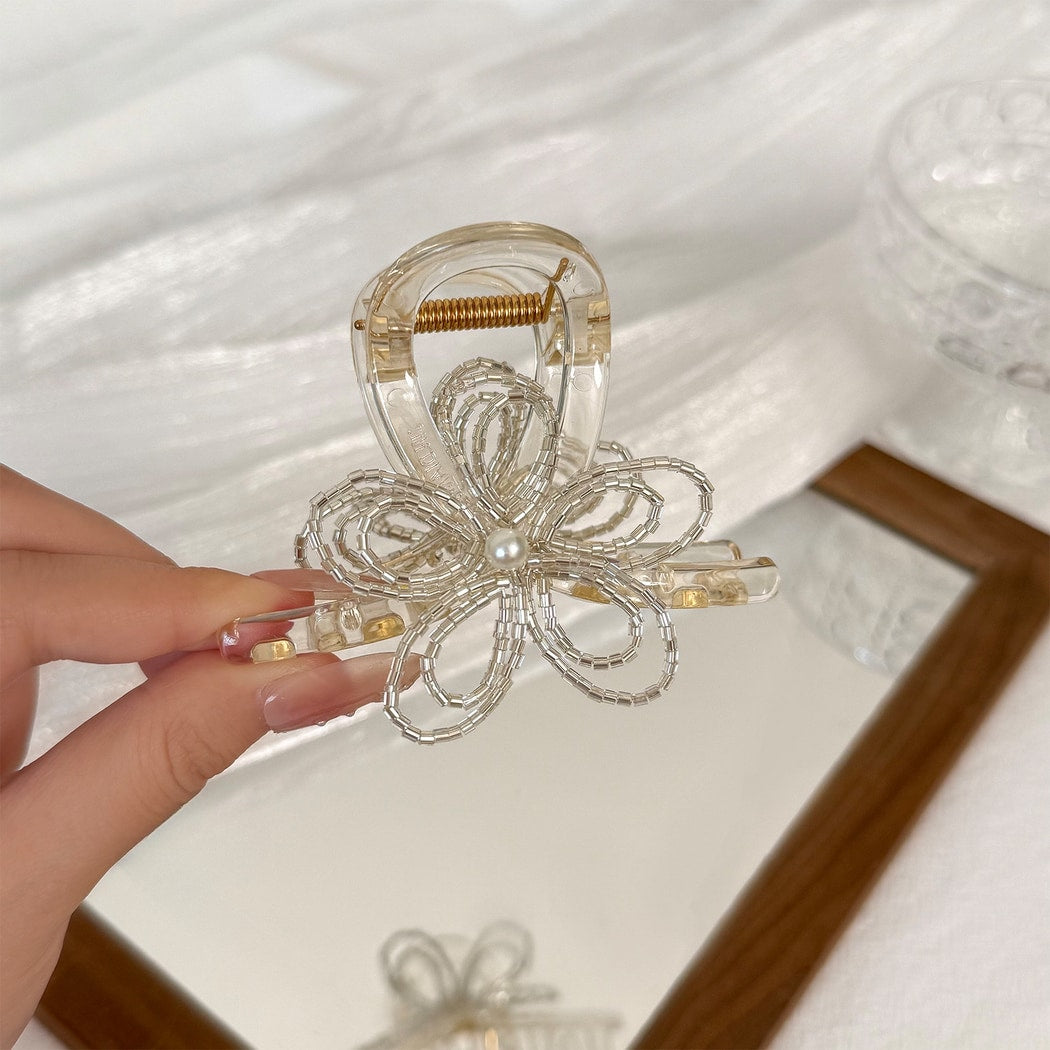 Beau - Beaded Flower Plastic Alloy Claw Hair Clip