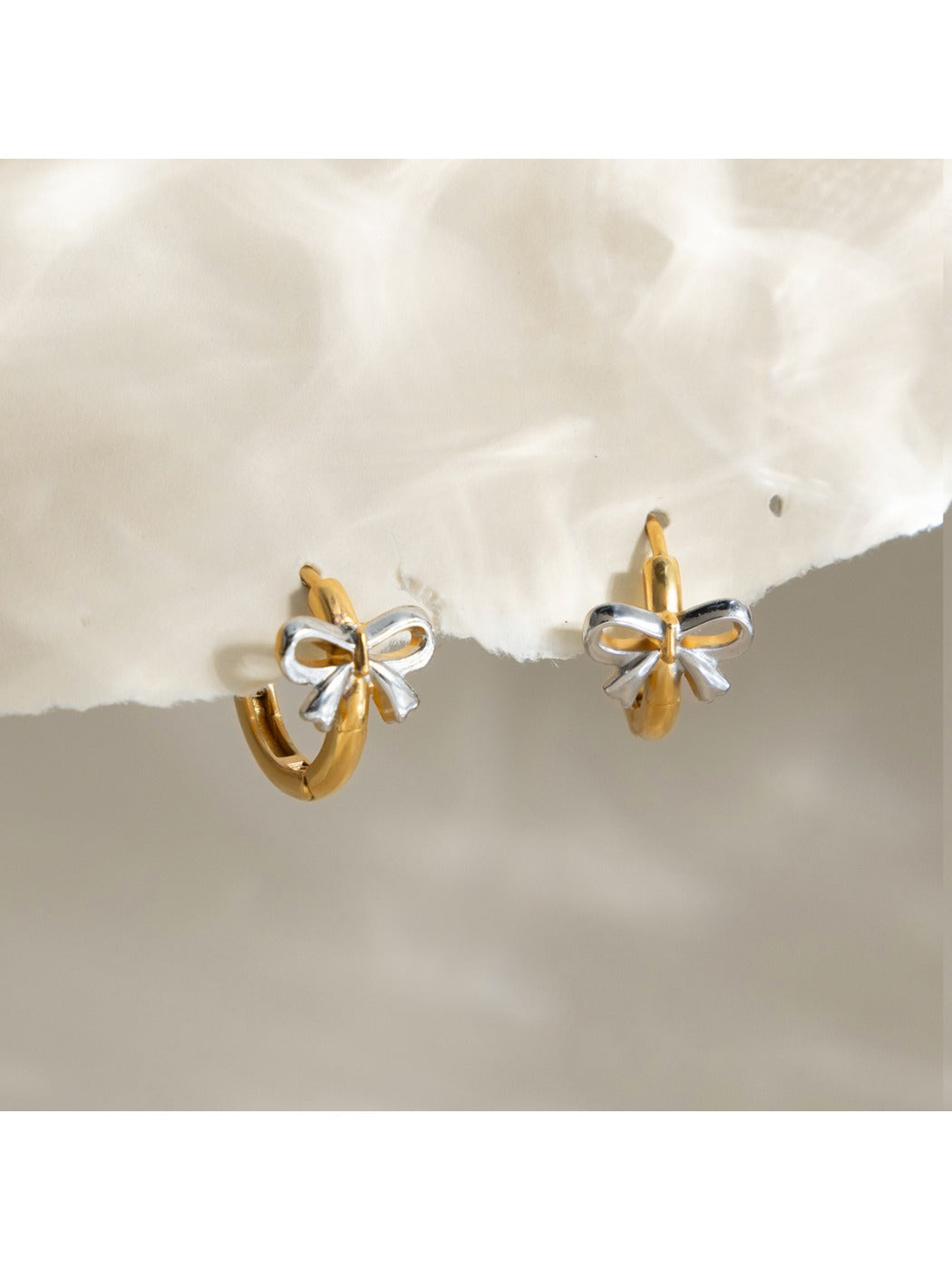 Earedge - Charming Bi-Color Bow Hoop Earrings