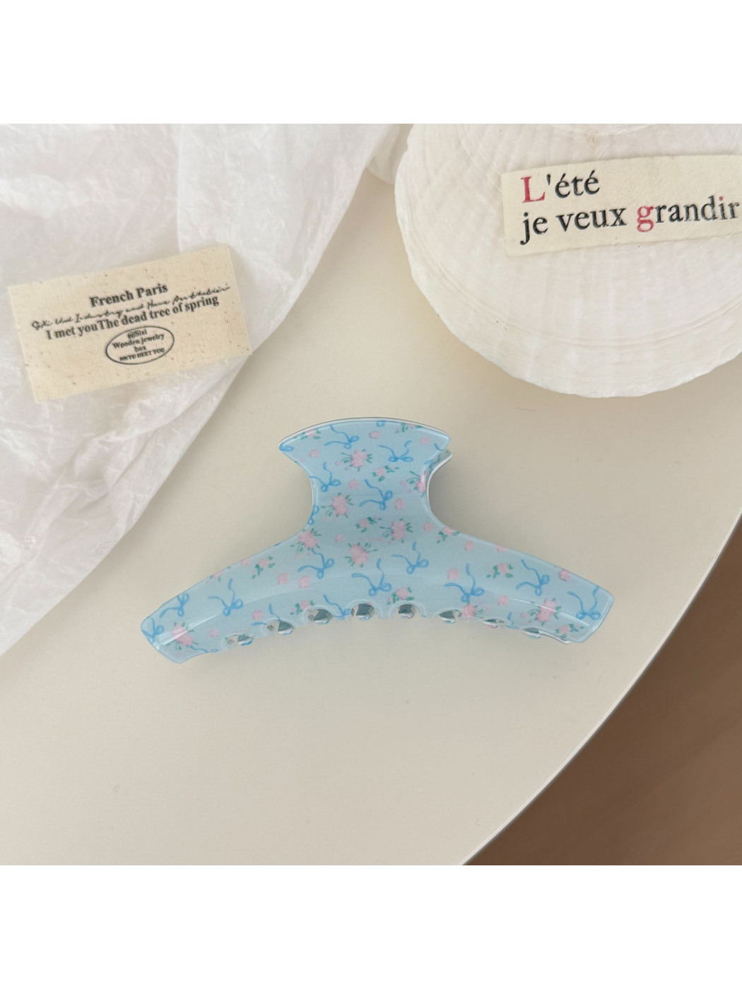 Beau - Floral Bow Print Acetate Claw Clip