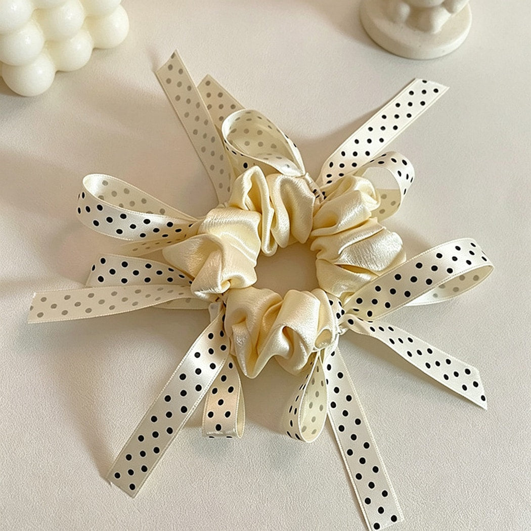 Gifty - Polka Dot Ribbon Bow Polyester Scrunchie