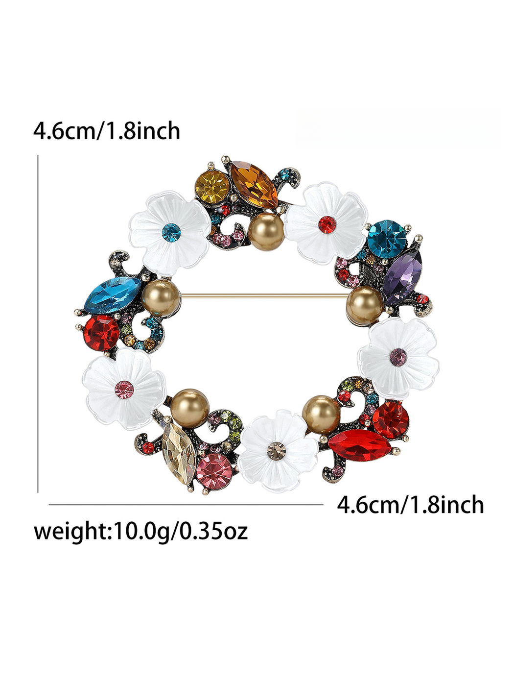 Brovia - Floral Wreath Rhinestone Alloy Brooch Pin