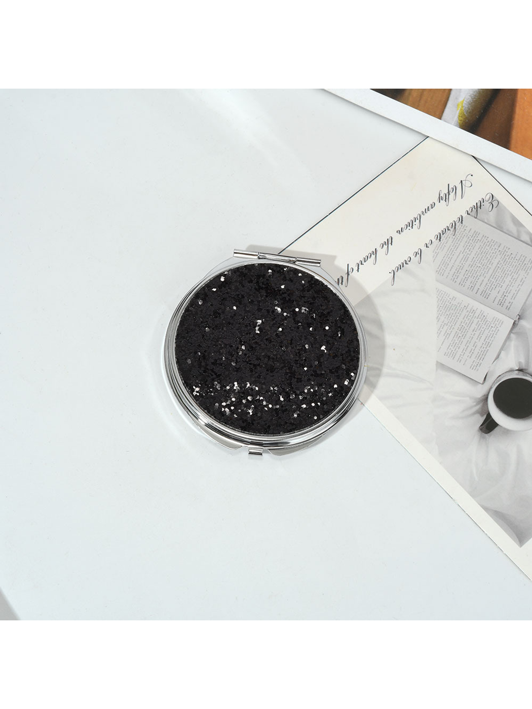 Mirroray - Portable Sequin-Look Round Compact Mirror