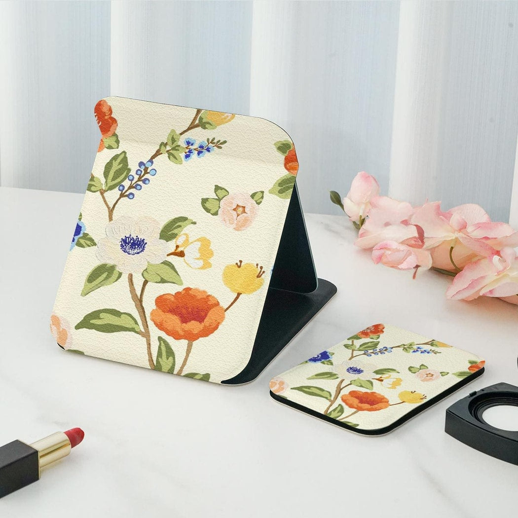 Mirroray - Floral Pattern PU Frame Folding Makeup Mirror